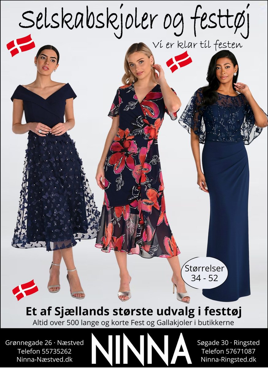 Oplev det store udvalg af festtøj hos NINNA i Ringsted.  Lange og korte kjoler og andet festtøj til forårets og sommerens mange fester
