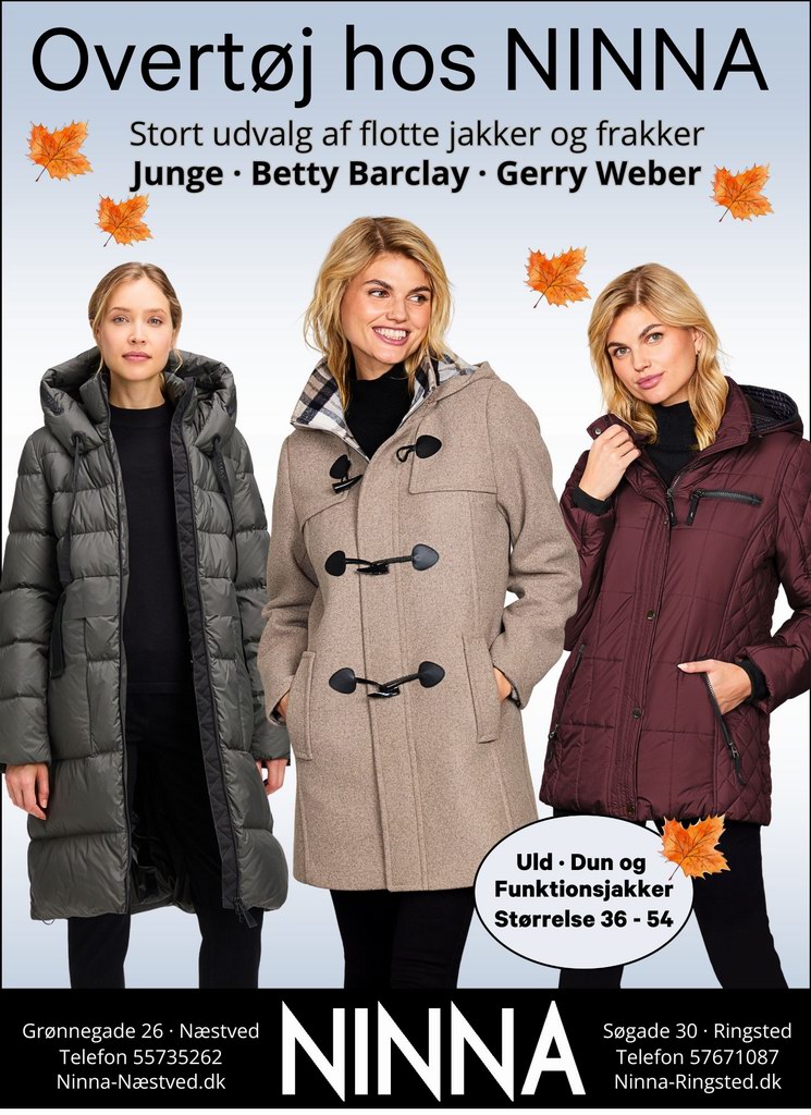 Oplev det flotte udvalg i Overtøj fra Junge, Betty Barclay og Gerry Weber, hos NINNA i Ringsted