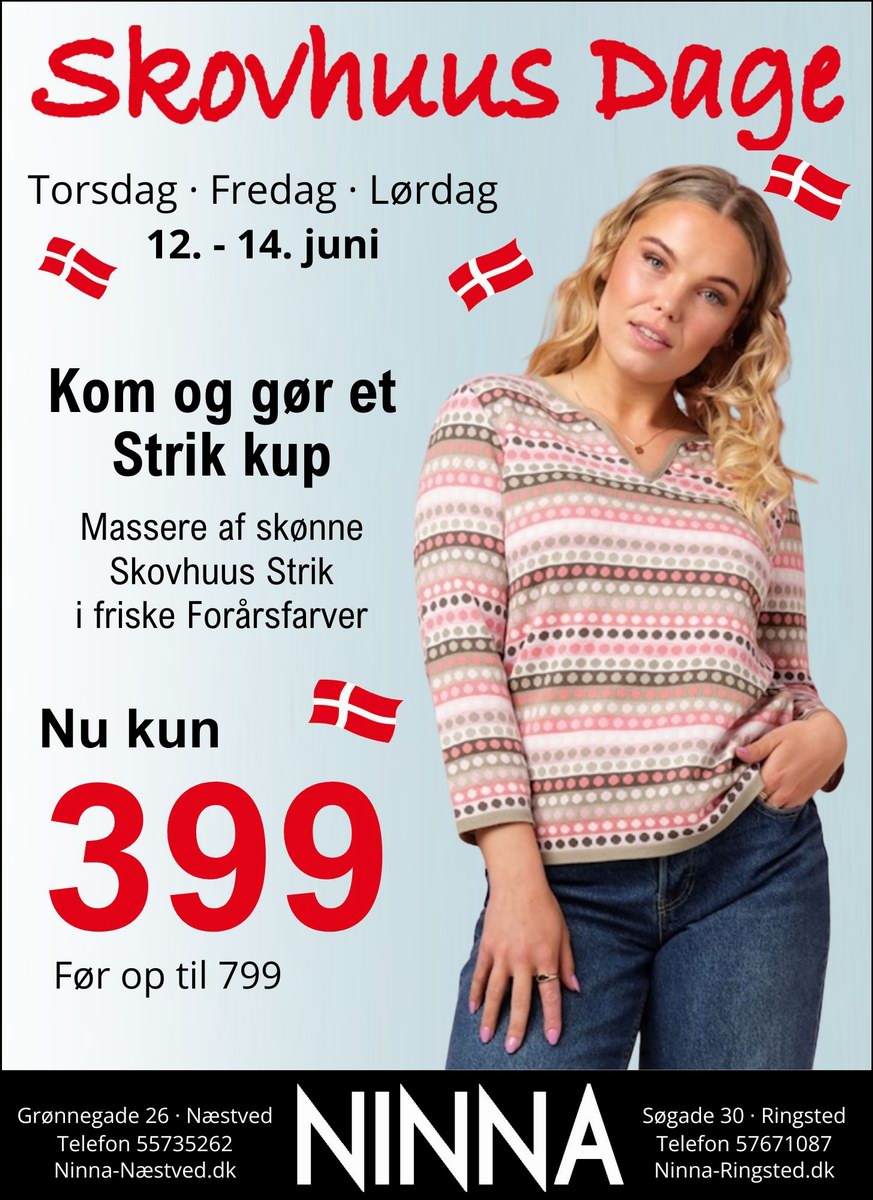 Skovhus dage hos NINNA i Ringsted - Mange flotte Skovhus strik til sommeren til kun 399,-